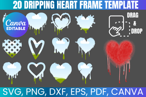 20 Dripping Heart Canva Frame Template for Valentine's Day